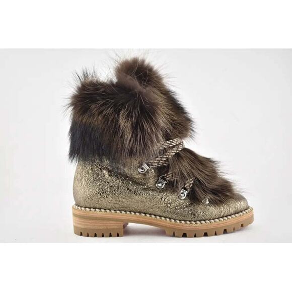 Christian Louboutin Fanny Flat Roche Fur Leather Lace Up Tie Combat Boot 37.5 - Picture 2 of 11